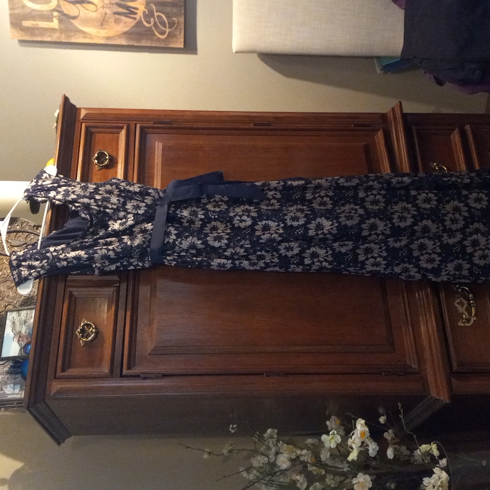 Floor length Navy and Champagne Dress